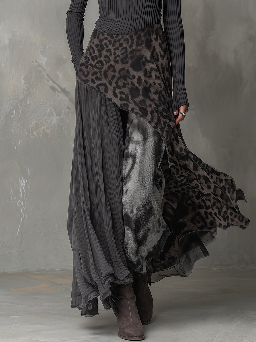 Martina - Vestido largo de estilo bohemio con estampado de leopardo