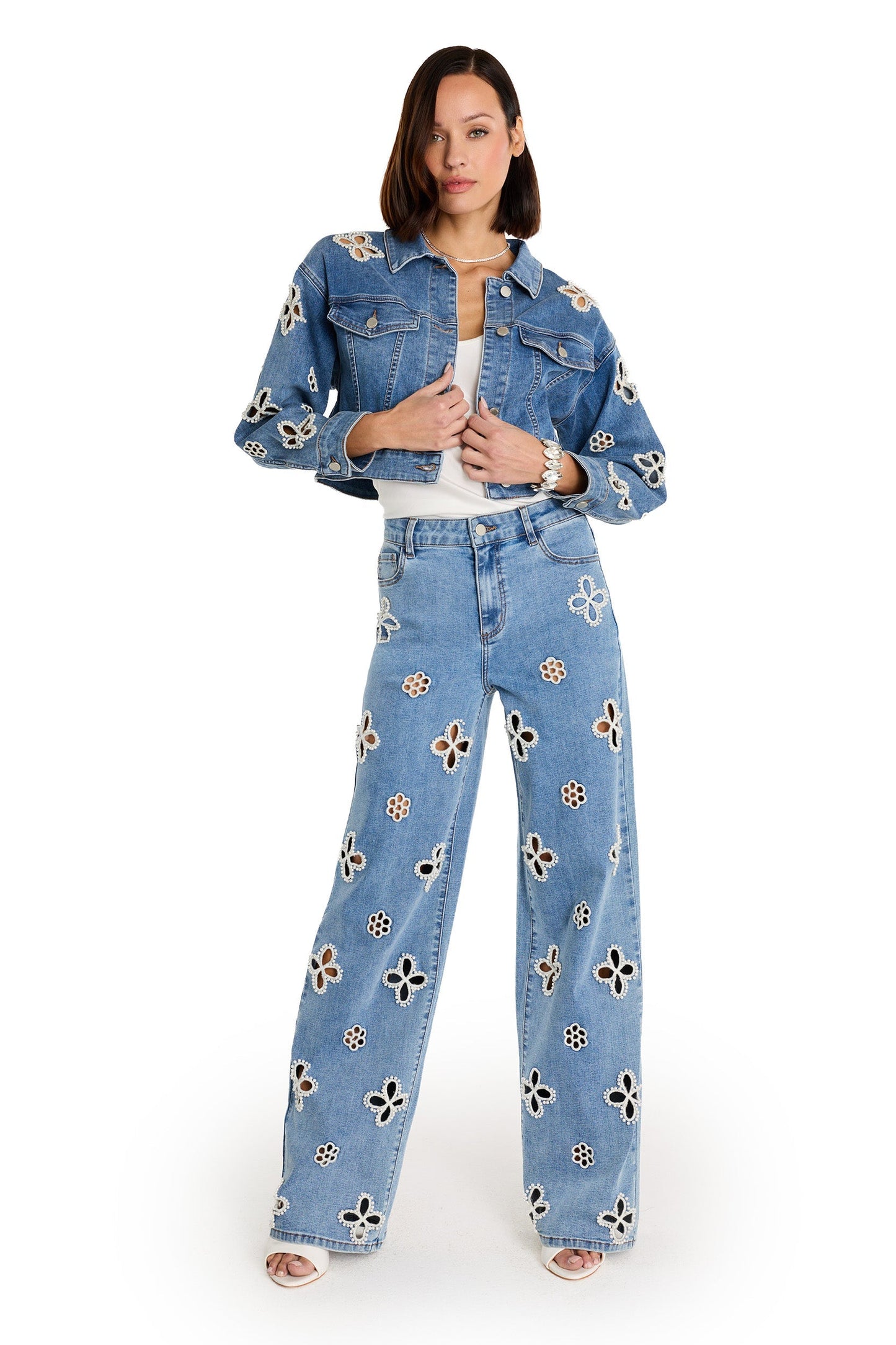 Kaia Pearl Jean Jacket - Medium Blue