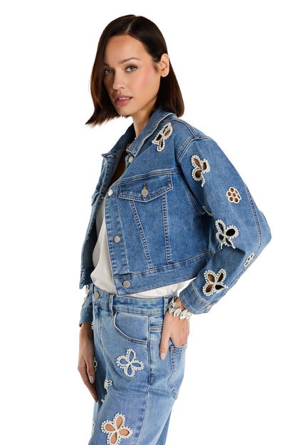 Kaia Pearl Jean Jacket - Medium Blue