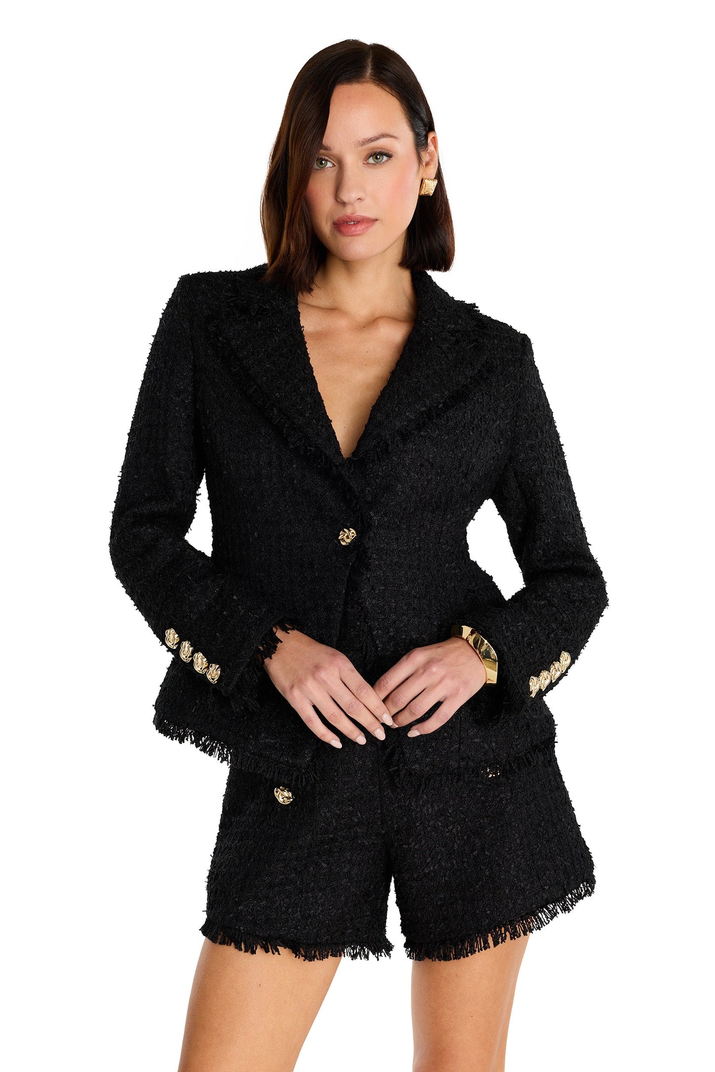 Giselle Single Breasted Tweed Blazer - Black