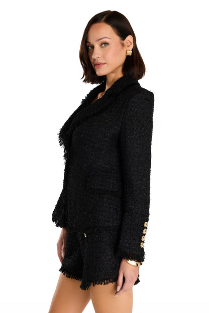 Giselle Single Breasted Tweed Blazer - Black