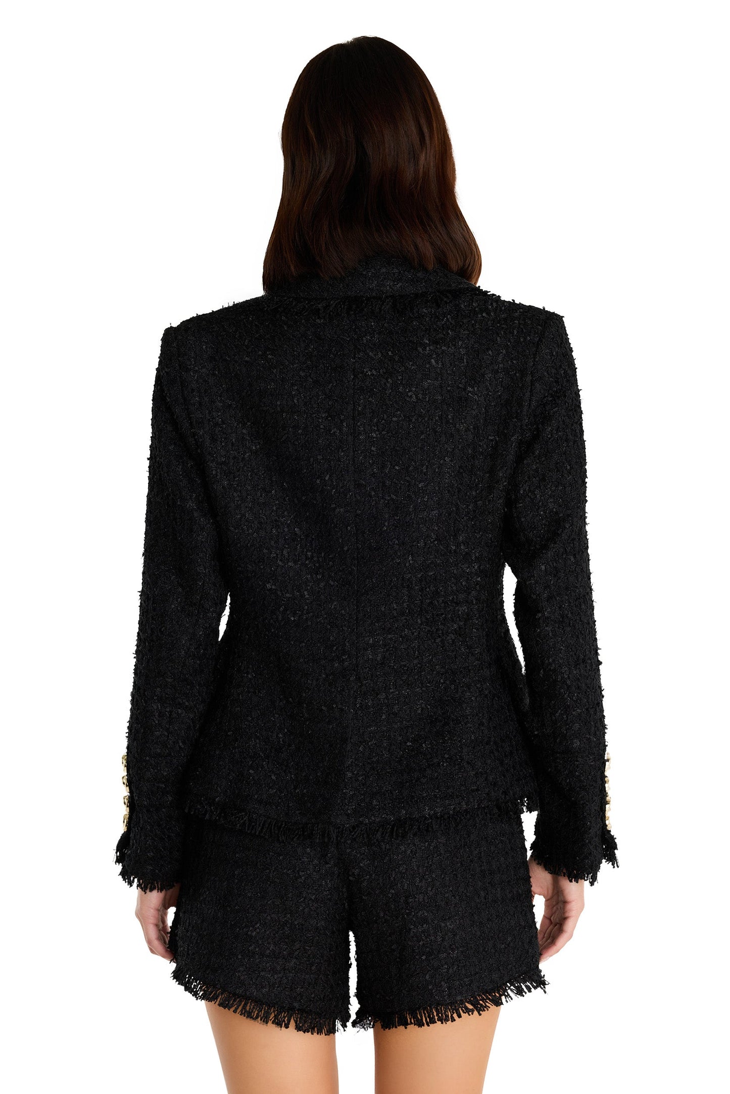 Giselle Single Breasted Tweed Blazer - Black