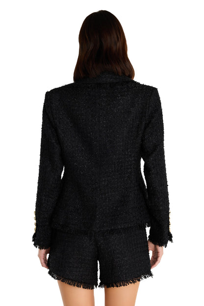 Giselle Single Breasted Tweed Blazer - Black