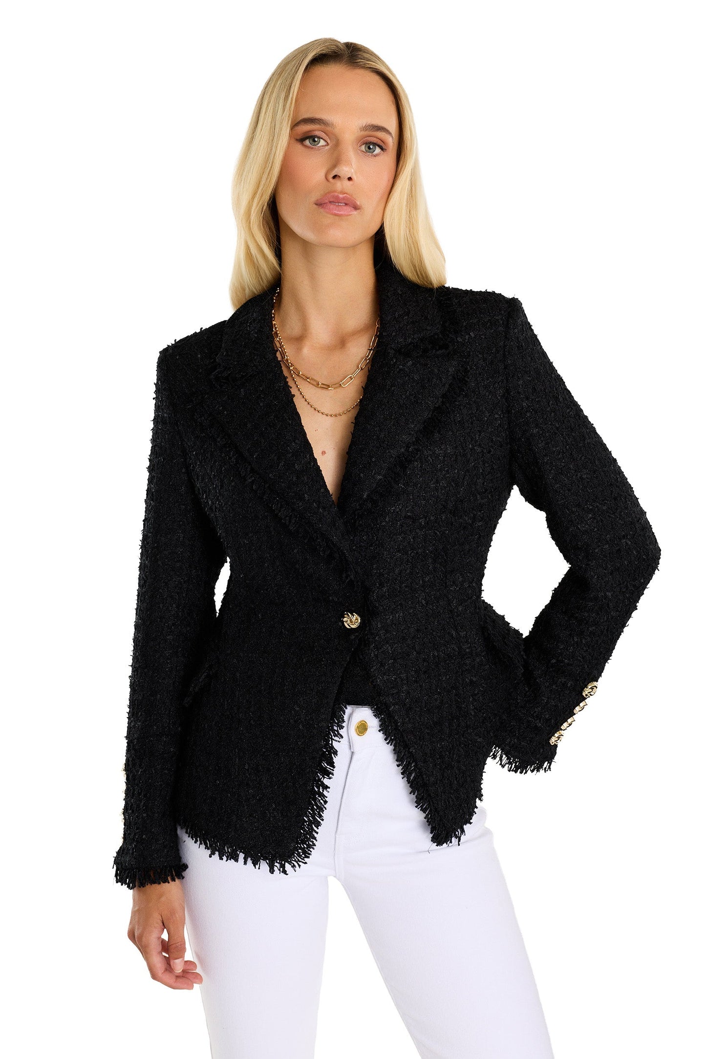 Giselle Single Breasted Tweed Blazer - Black