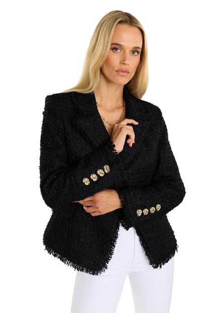 Giselle Single Breasted Tweed Blazer - Black