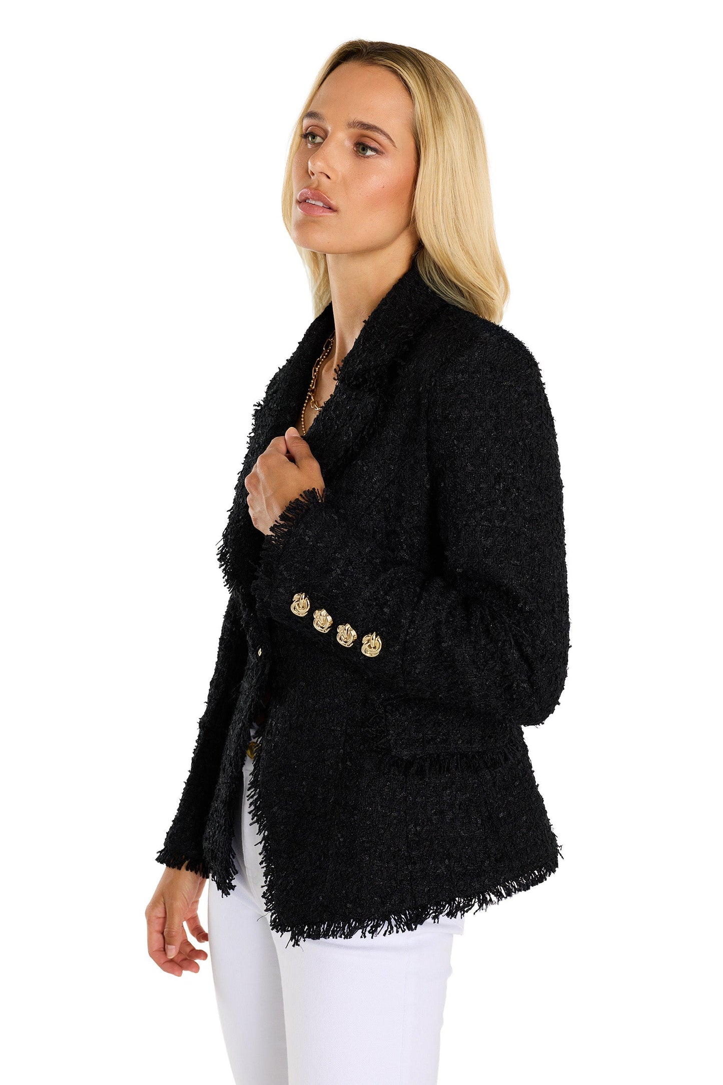Giselle Single Breasted Tweed Blazer - Black