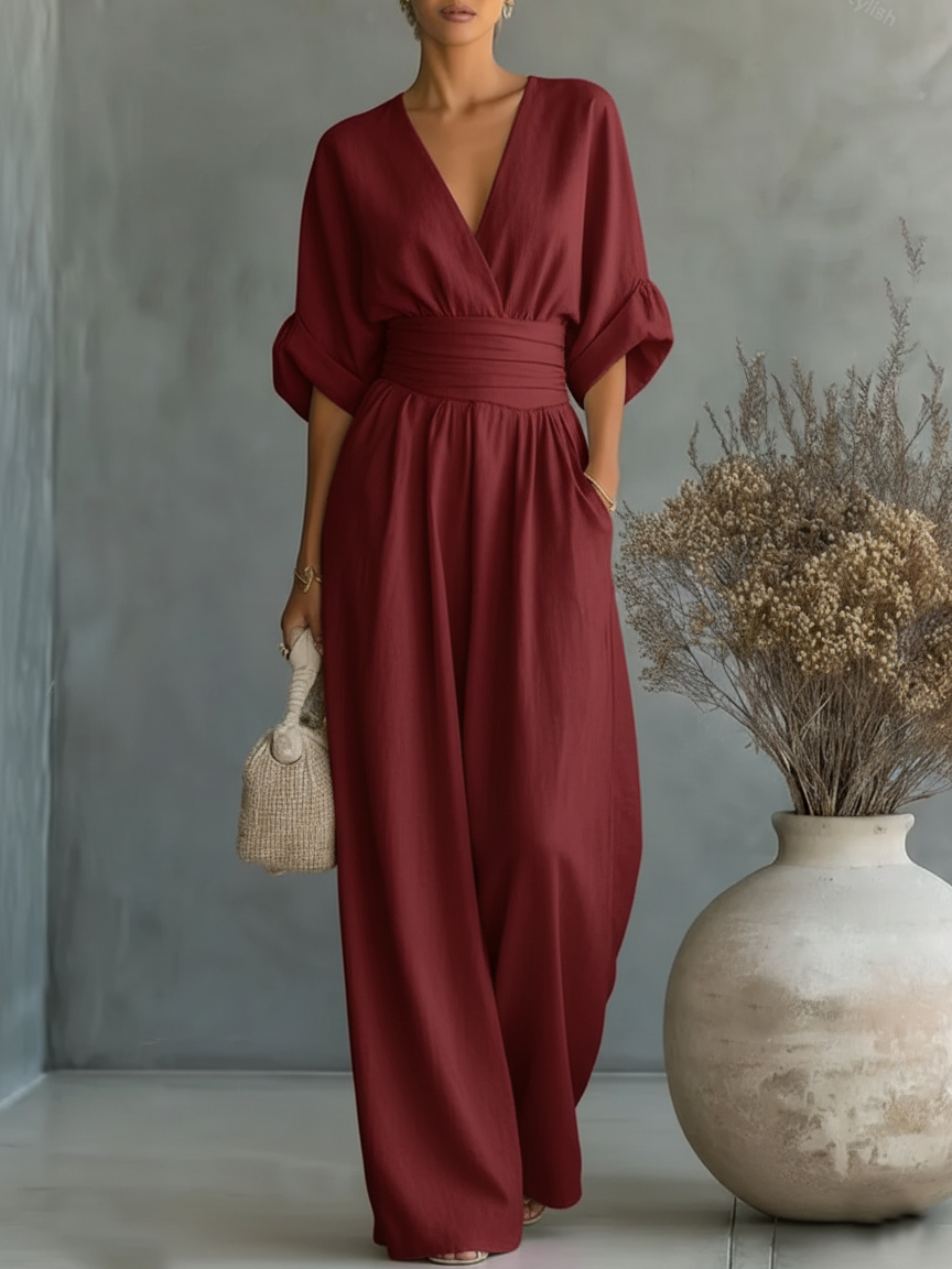 ESENCIAL - Mono elegante con cuello en V y cintura alta