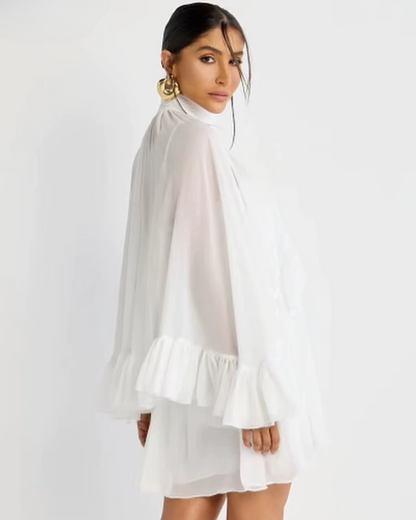 Vestido corto elegante - Manga larga plisada