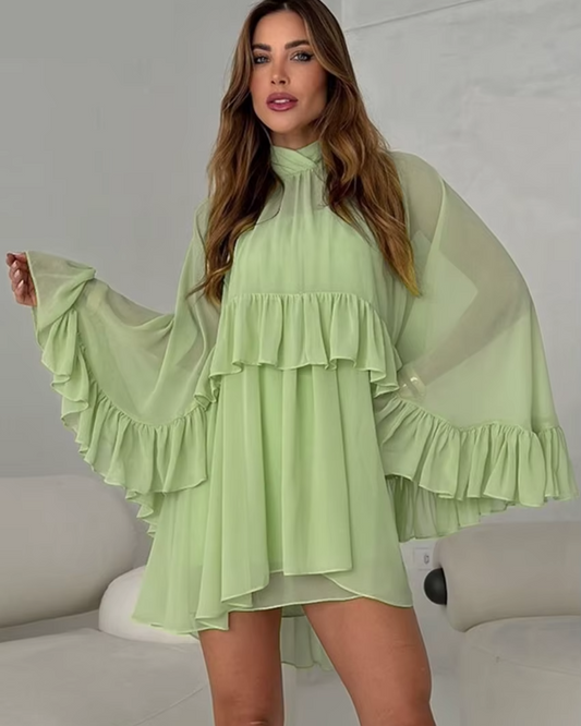 Vestido corto elegante - Manga larga plisada