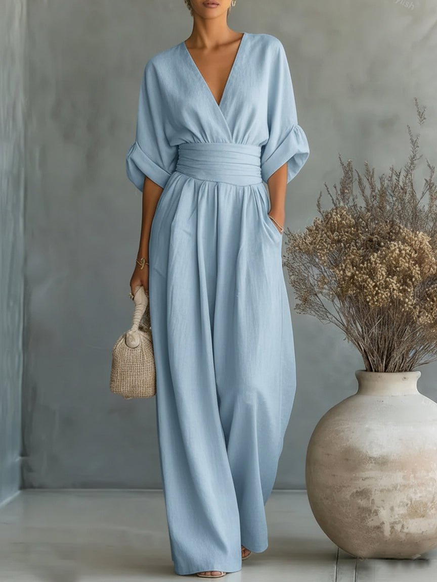ESENCIAL - Mono elegante con cuello en V y cintura alta
