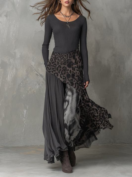 Martina - Vestido largo de estilo bohemio con estampado de leopardo