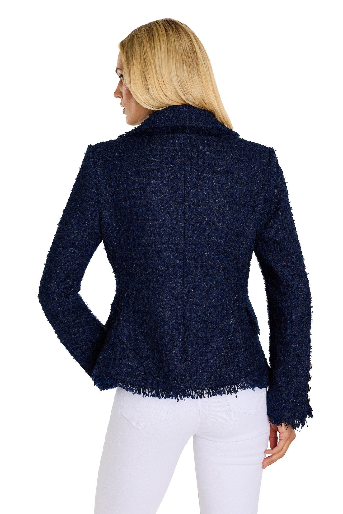 Giselle Single Breasted Tweed Blazer - Navy