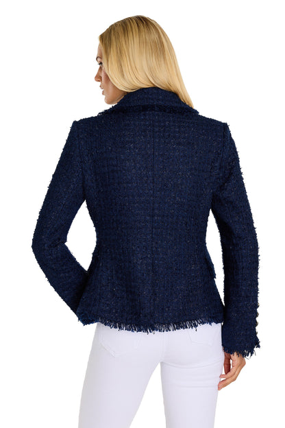 Giselle Single Breasted Tweed Blazer - Navy
