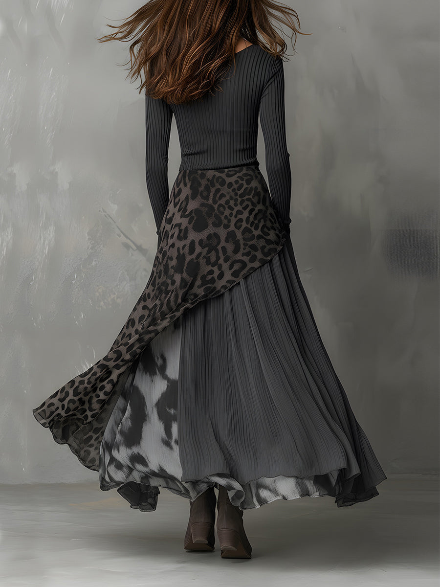 Martina - Vestido largo de estilo bohemio con estampado de leopardo