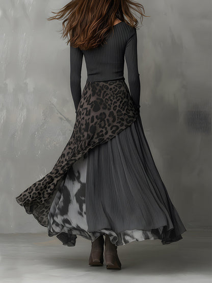 Martina - Vestido largo de estilo bohemio con estampado de leopardo