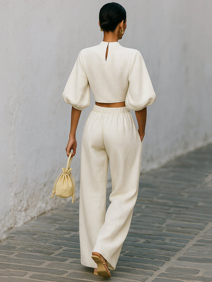 Creamy White Textured Lantern Sleeve Set