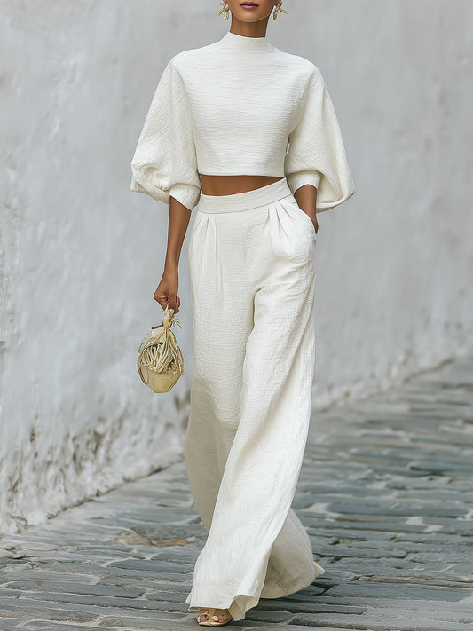 Conjunto Creamy de Manga Farol Texturizada Blanca
