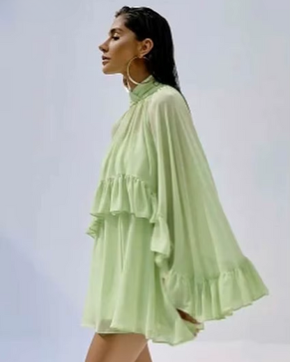 Vestido corto elegante - Manga larga plisada