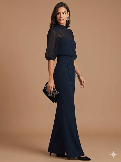Black Chiffon Top And Wide Leg Pants Three Piece Set