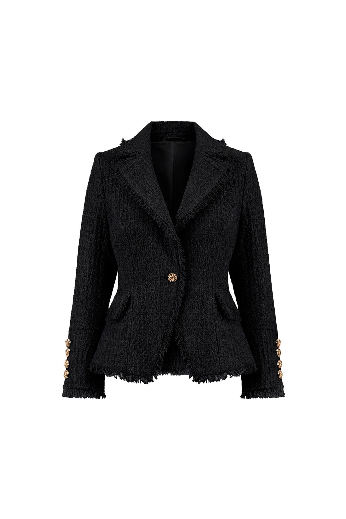 Giselle Single Breasted Tweed Blazer - Black