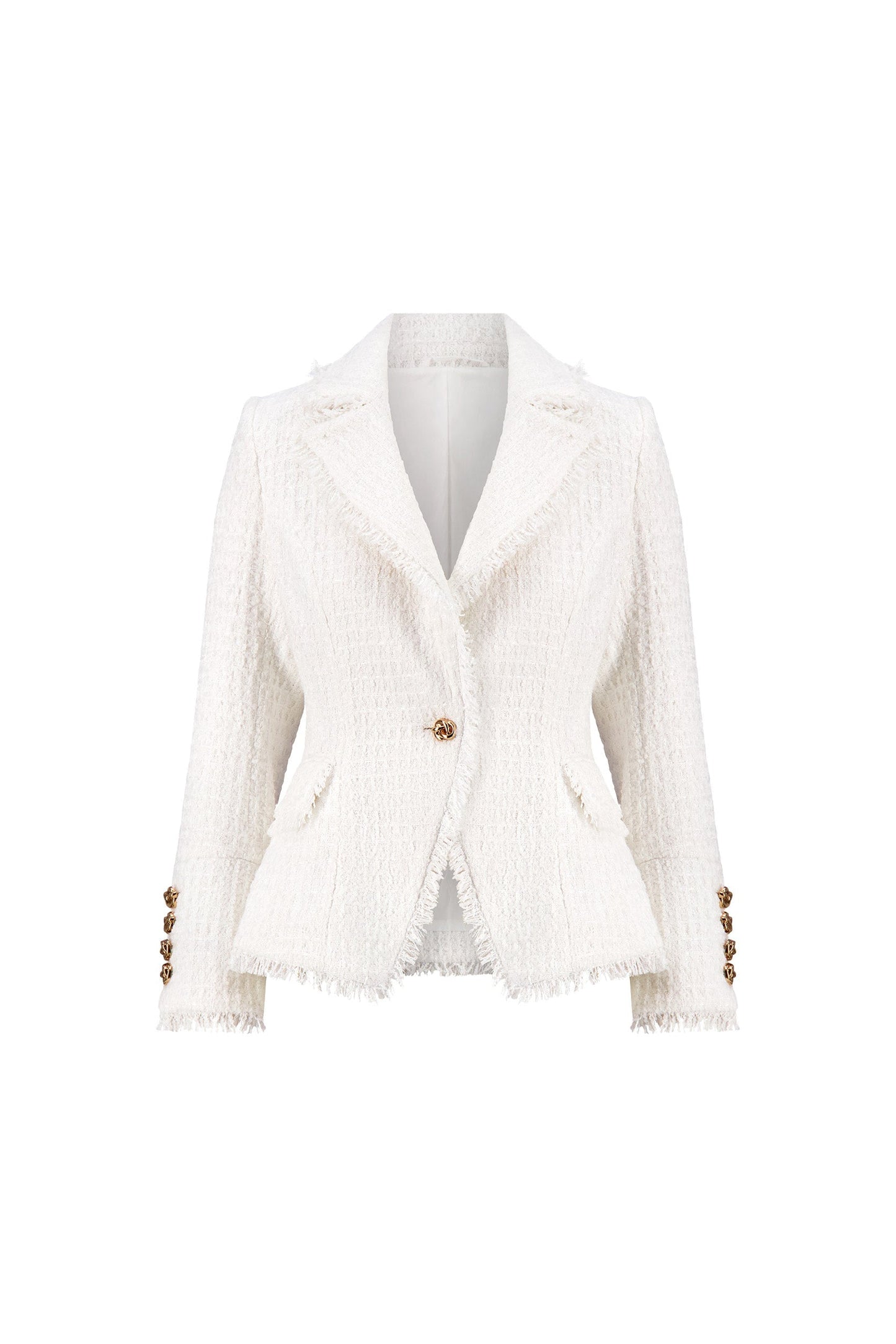 Giselle Single Breasted Tweed Blazer - White