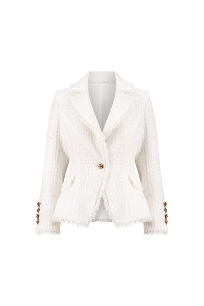Giselle Single Breasted Tweed Blazer - White