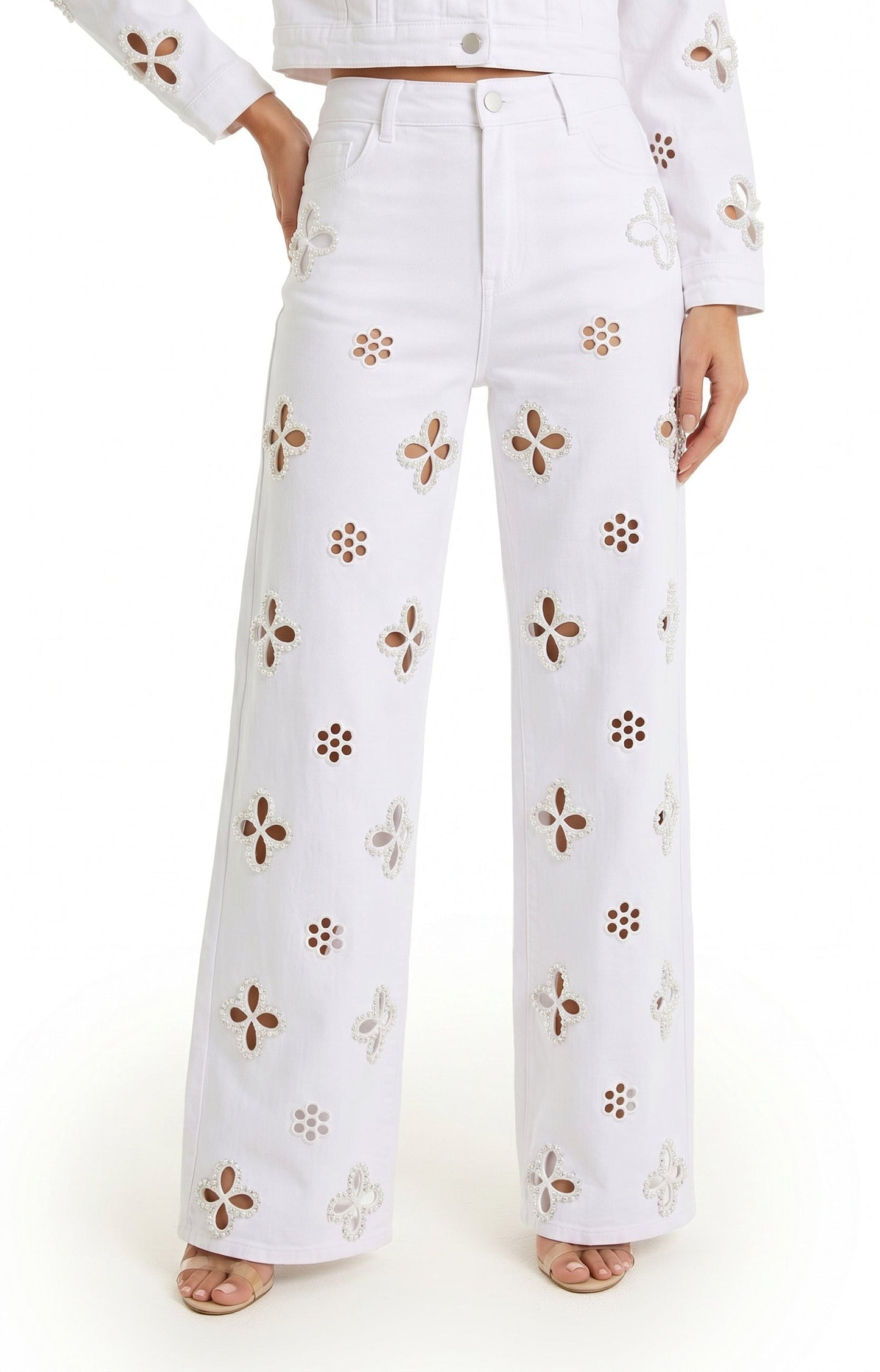 Kaia Pearl High Rise Jean - White