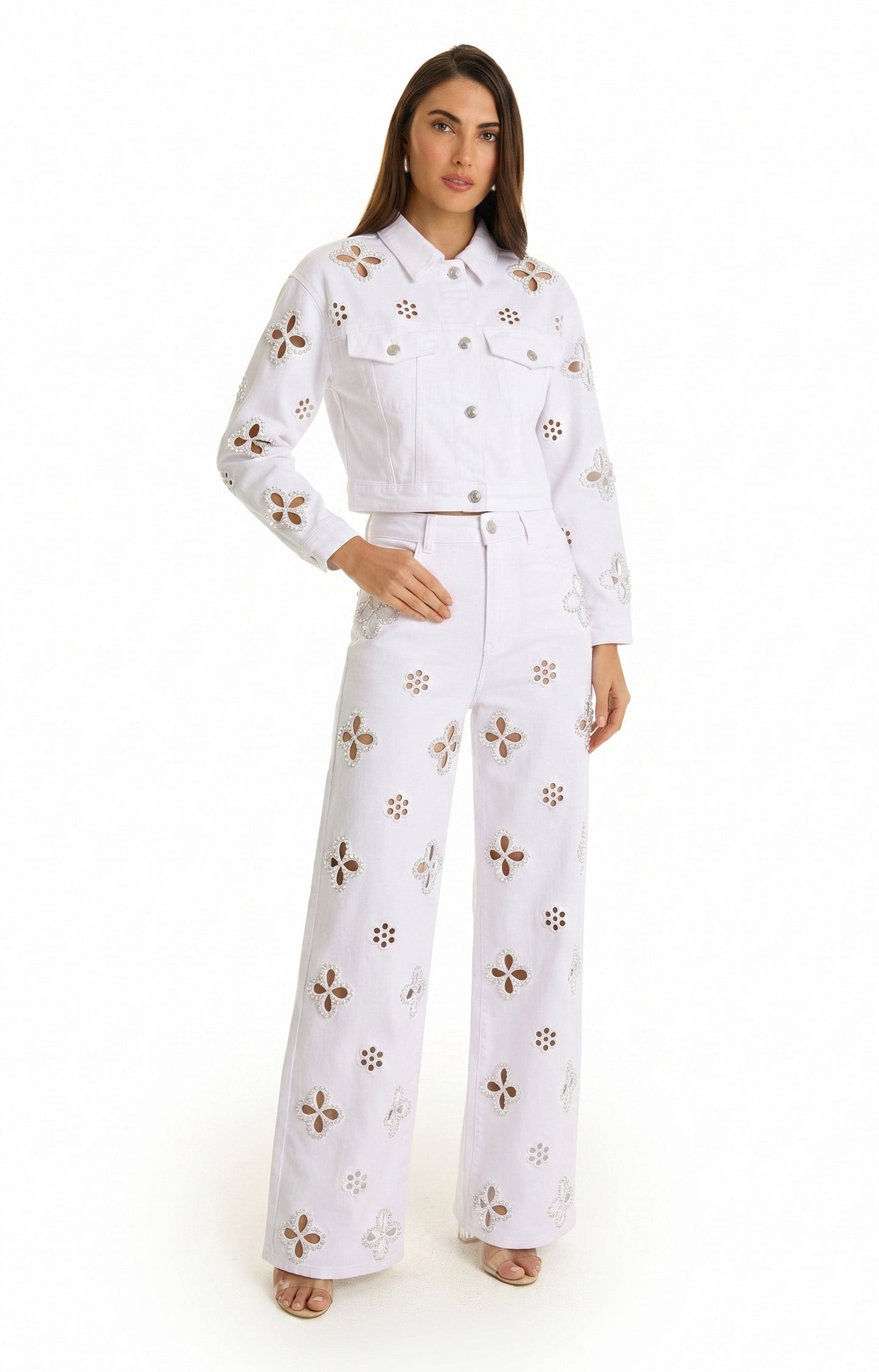 Kaia Pearl High Rise Jean - White