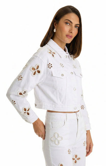 Kaia Pearl Jean Jacket - White