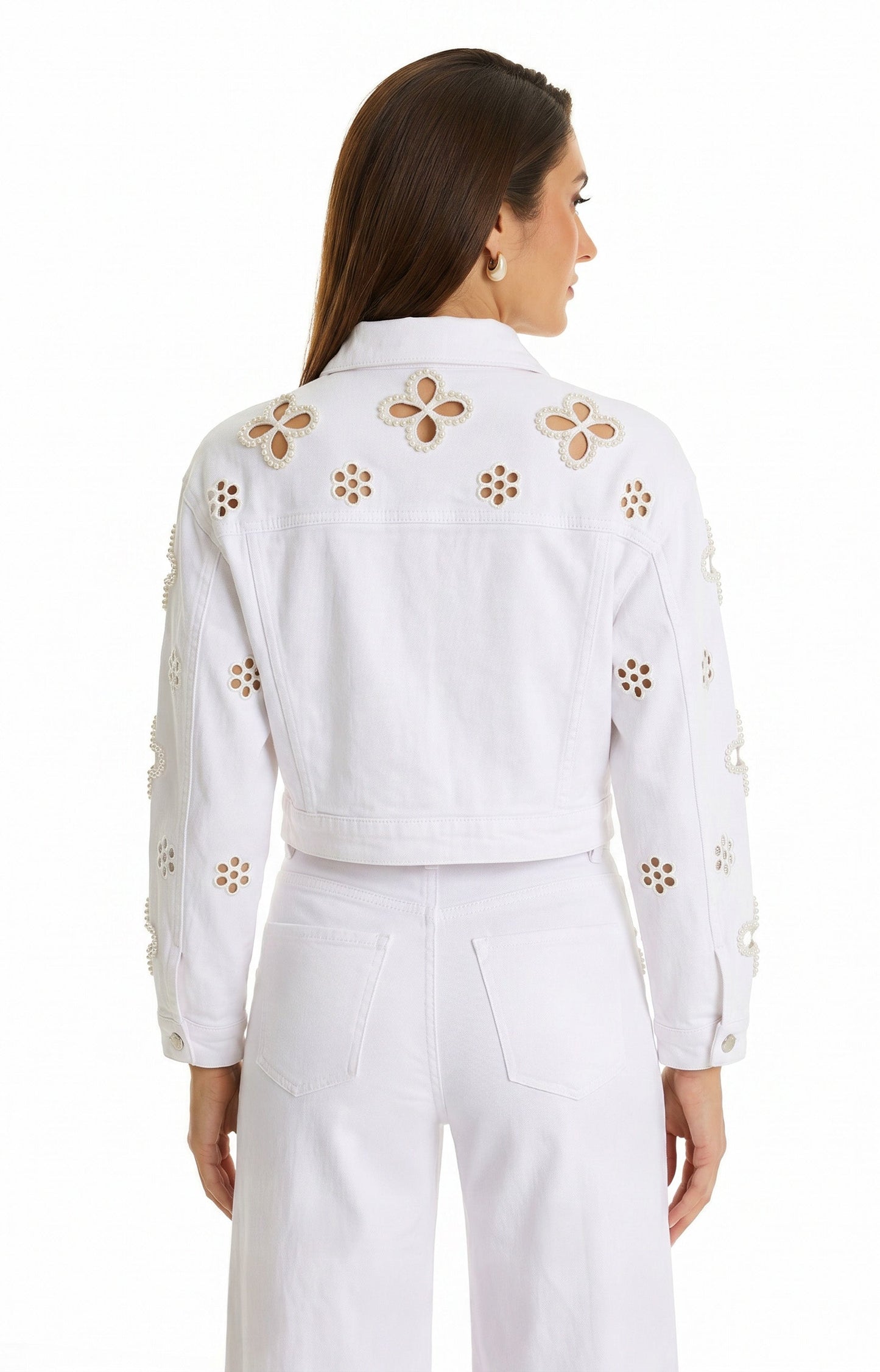 Kaia Pearl Jean Jacket - White
