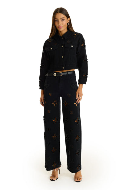 Kaia Pearl Jean Jacket - Black