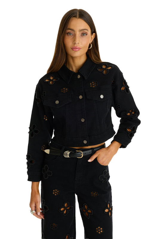 Kaia Pearl Jean Jacket - Black