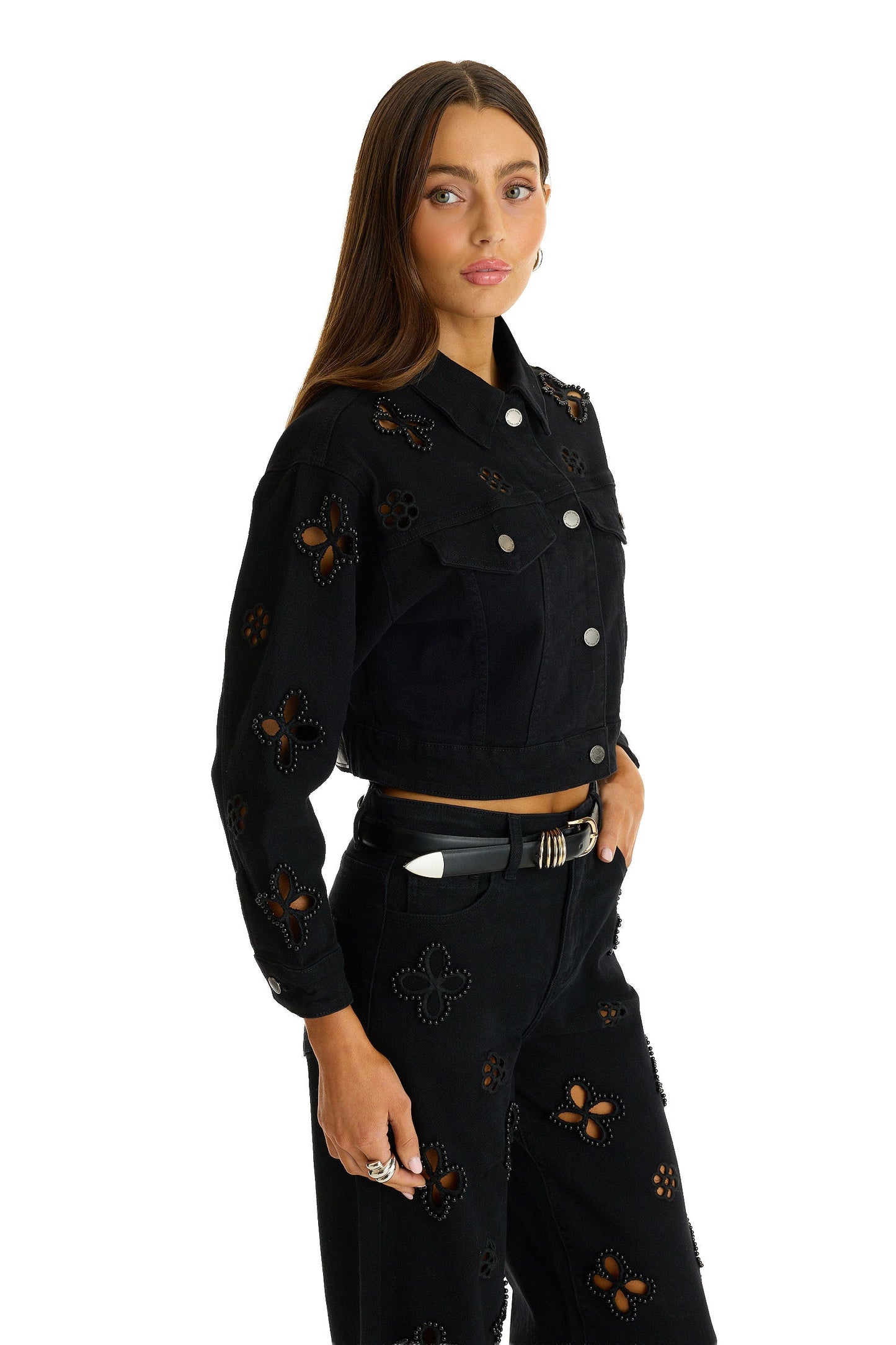 Kaia Pearl Jean Jacket - Black