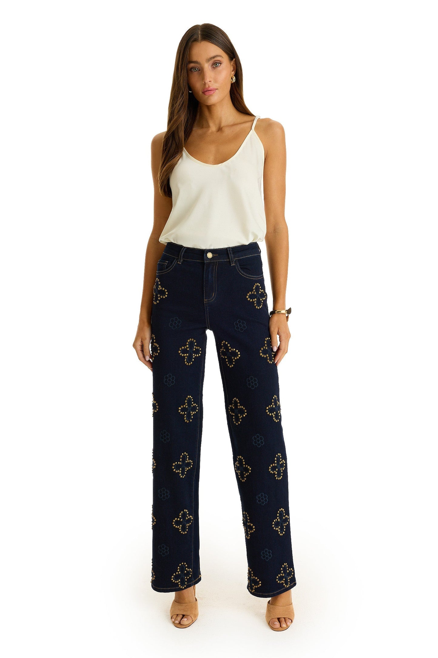 Kaia Studded High Rise Jean - Indigo