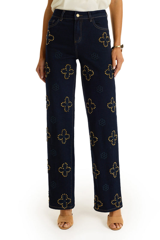 Kaia Studded High Rise Jean - Indigo