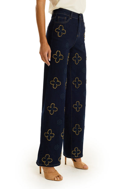 Kaia Studded High Rise Jean - Indigo
