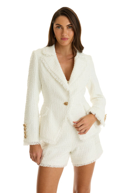 Giselle Single Breasted Tweed Blazer - White