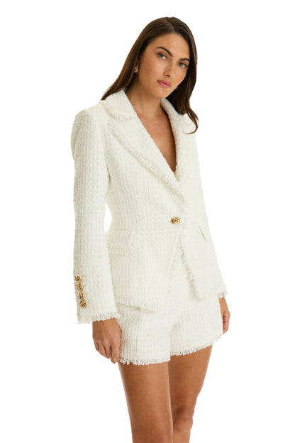 Giselle Single Breasted Tweed Blazer - White