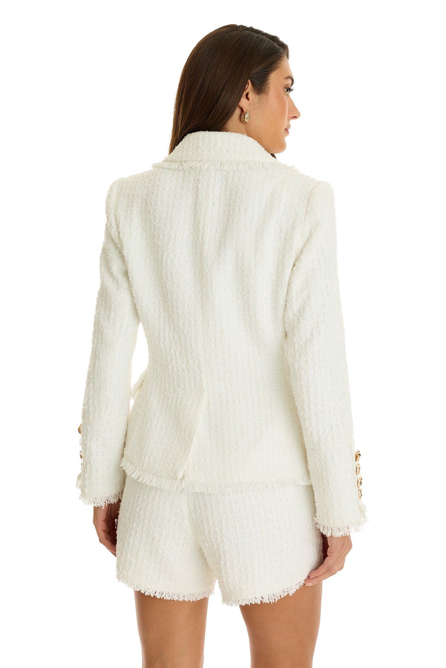 Giselle Single Breasted Tweed Blazer - White