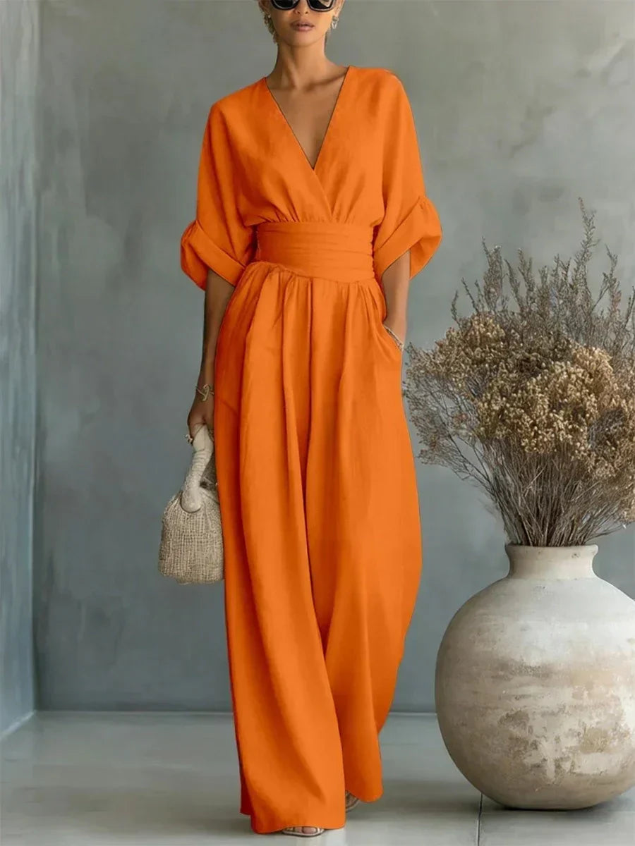 ESENCIAL - Mono elegante con cuello en V y cintura alta