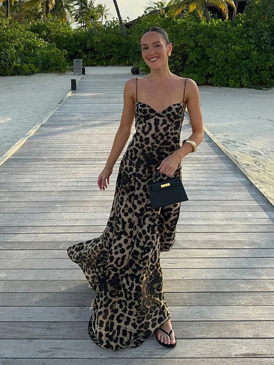 Vestido Largo Verona – Estampado Animal con Tirantes y Escote en V