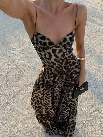 Vestido Largo Verona – Estampado Animal con Tirantes y Escote en V