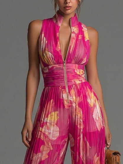 ESENCIAL - Mono plisado de gasa con estampado floral fucsia