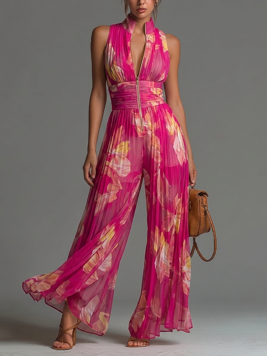 ESENCIAL - Mono plisado de gasa con estampado floral fucsia