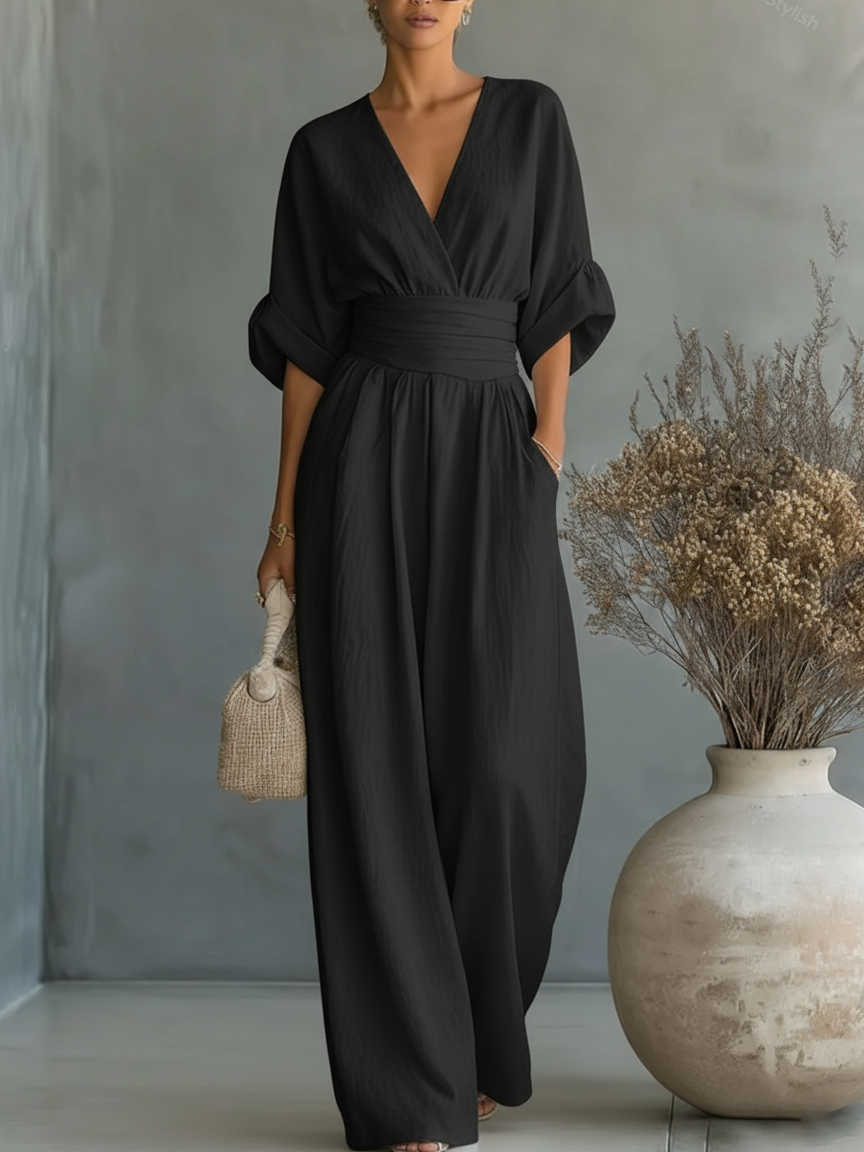 ESENCIAL - Mono elegante con cuello en V y cintura alta