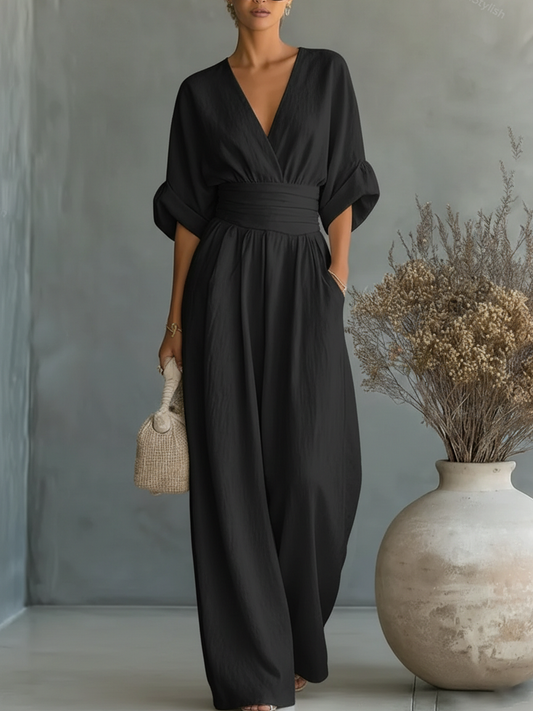 ESENCIAL - Mono elegante con cuello en V y cintura alta