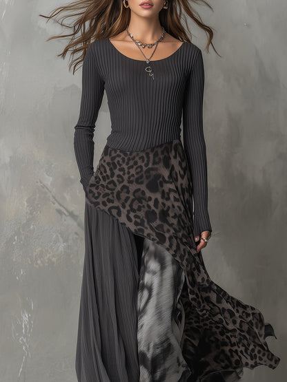 Martina - Vestido largo de estilo bohemio con estampado de leopardo
