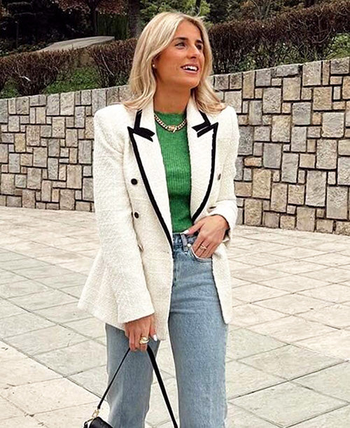 Blazer  tweed blanca y negra