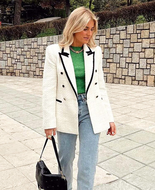Blazer  tweed blanca y negra