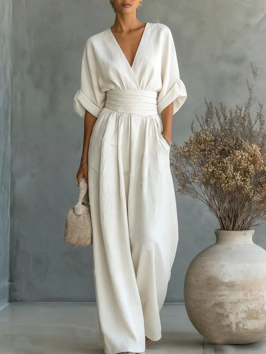 ESENCIAL - Mono elegante con cuello en V y cintura alta